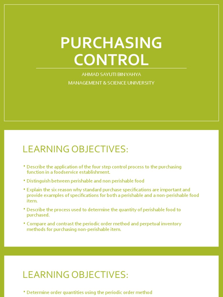 Food Purchasing Control Methods | PDF | Grocery Store | Foods