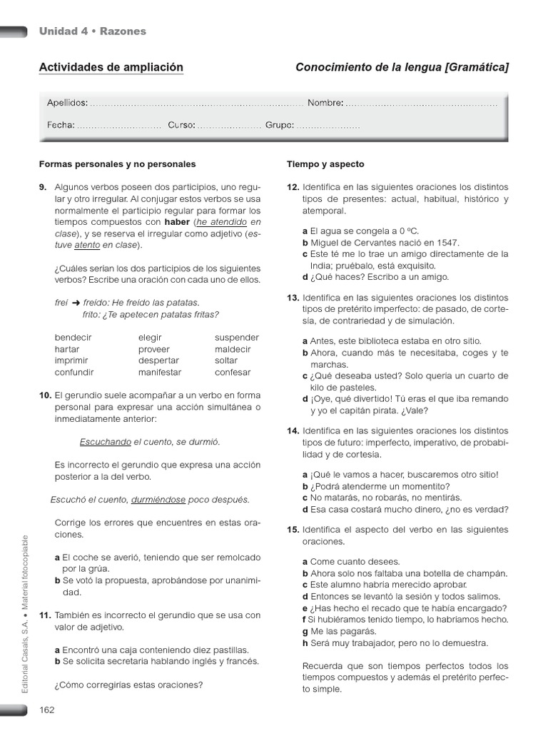 Verbos y Aspectos en Oraciones | PDF | Verbo | Mecánica del lenguaje