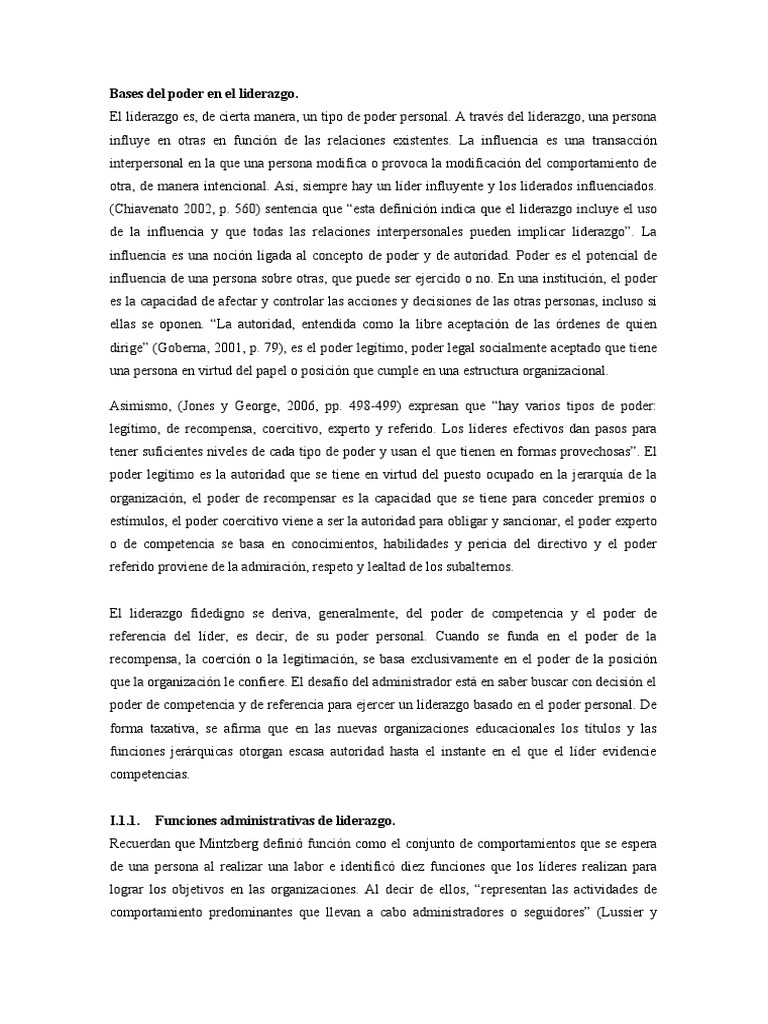 Poder e influencia en el liderazgo | PDF | Liderazgo | Comportamiento