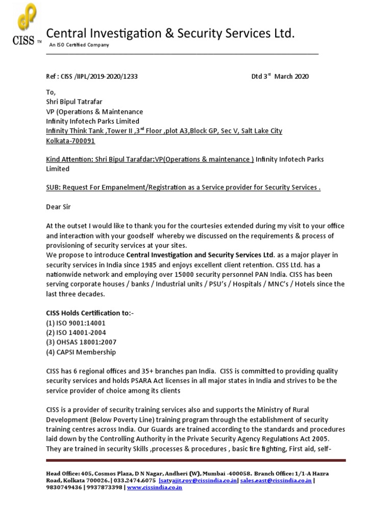 Empanelment Letter Request For Empanelment Of IT/ITeS Consultancy