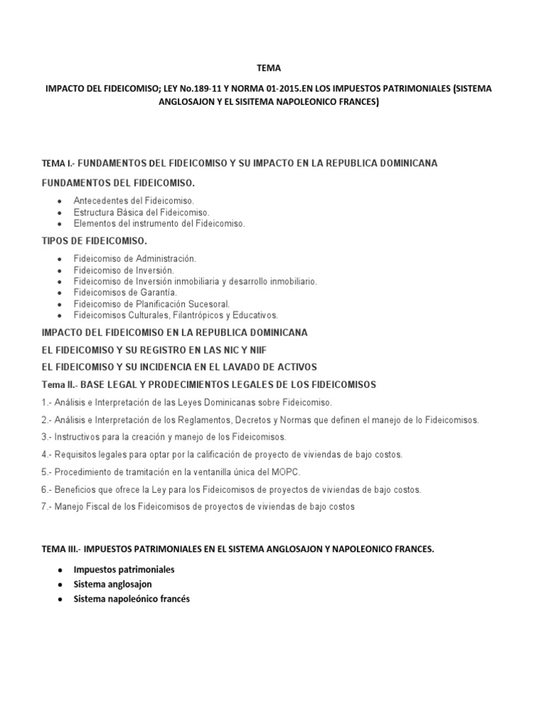 Tipos de Fideicomiso en RD y Ley 189-11 | PDF | Ley de fideicomiso ...
