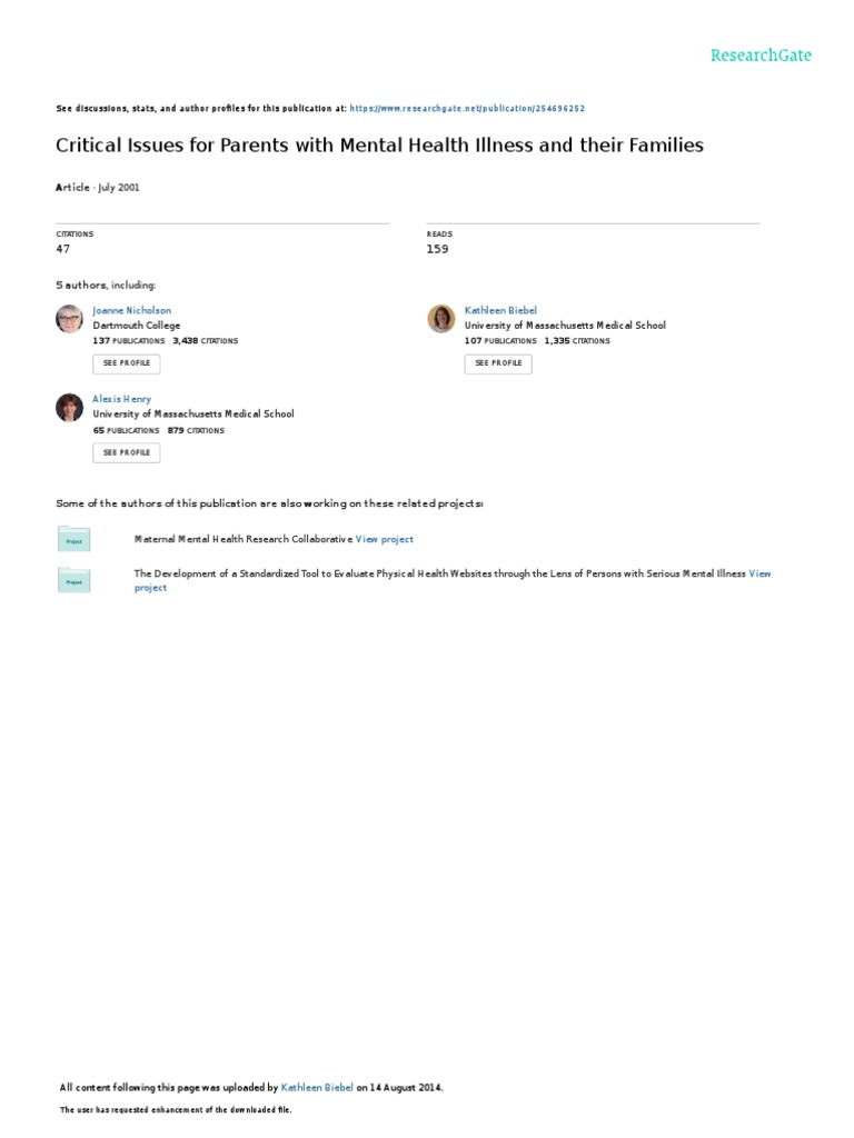 Critical Issues for Parents with Mental Illness | PDF | Psychological ...