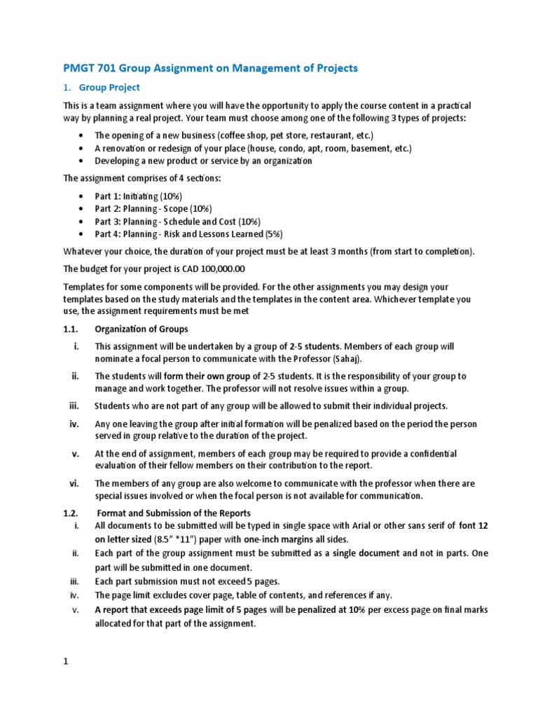 PMGT 701 Group Project Management Planning | PDF | Project Management ...