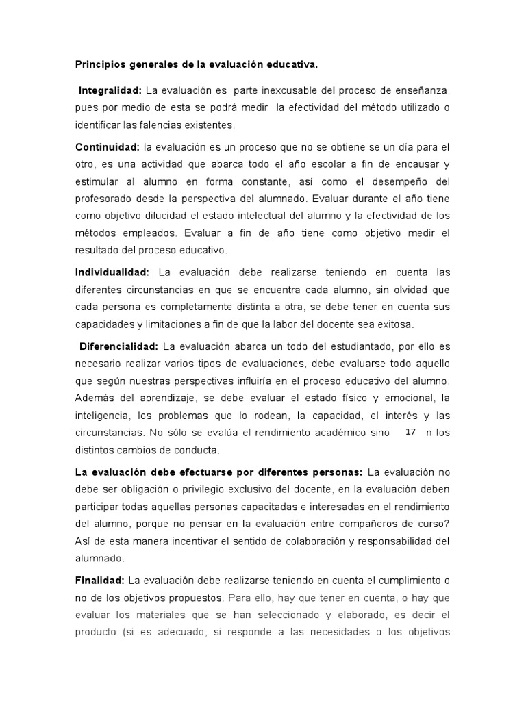 Principios de Evaluación Educativa | PDF | Evaluación | Aprendizaje