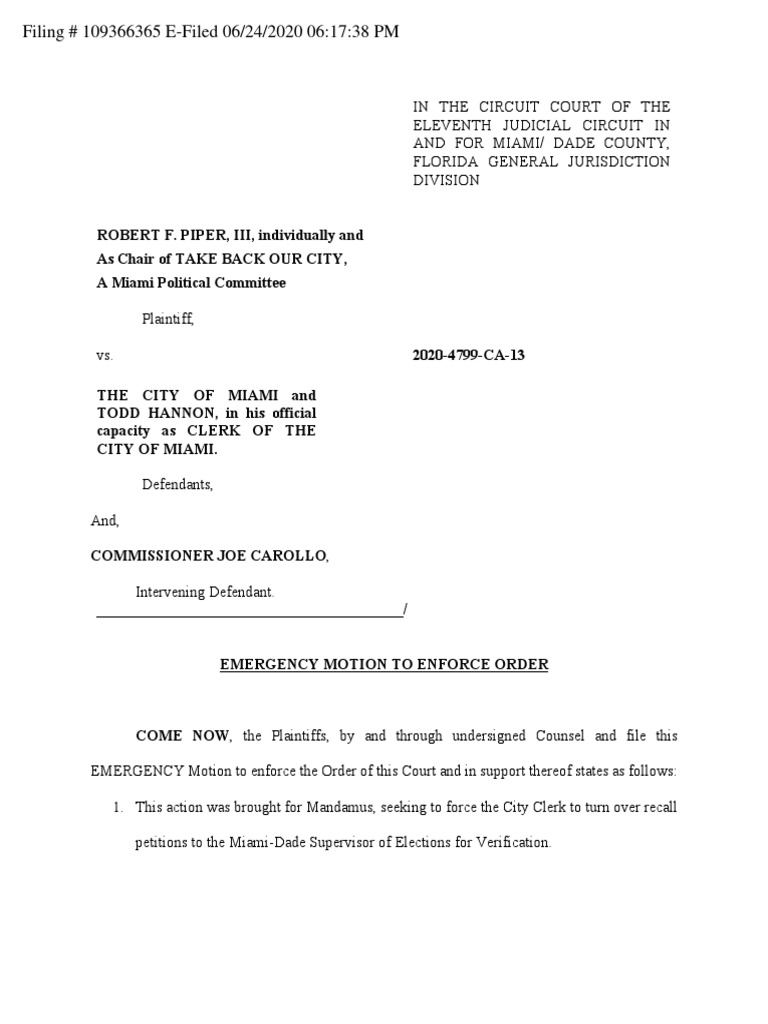 Emergency Motion to Enforce Court Order | PDF | Politics | Social Science