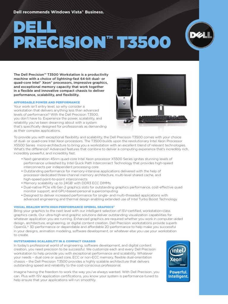 Dell Precision T3500 Brochure | PDF | Usb | Workstation