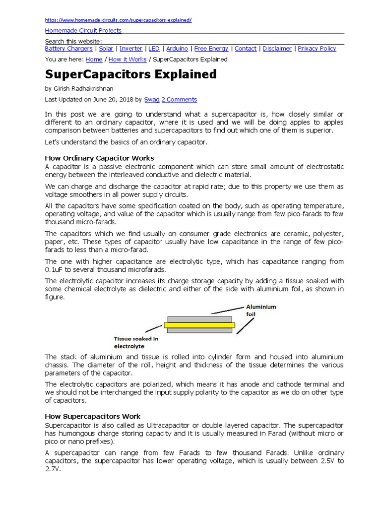 SuperCapacitors Explained Download Free PDF Capacitor Lithium Ion