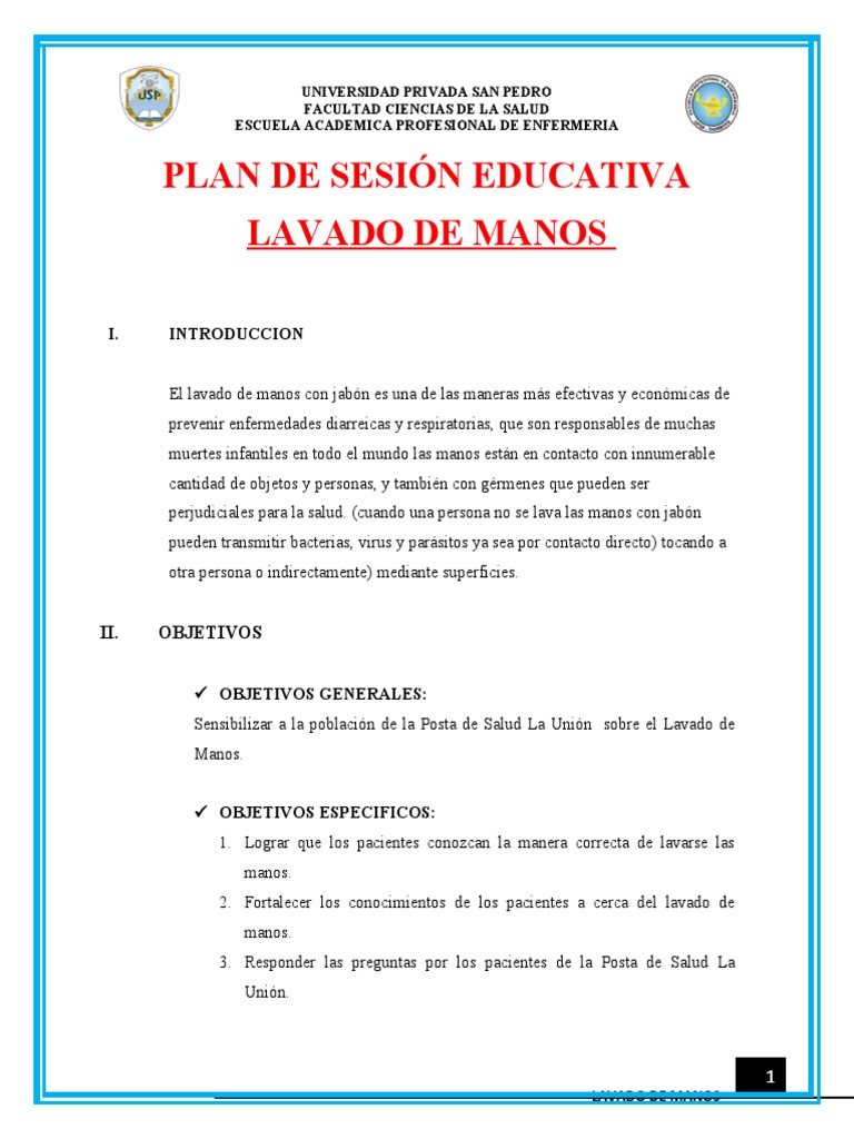 Plan de Lavado de Manos Educativo | PDF | Lavado de manos | Microbiología