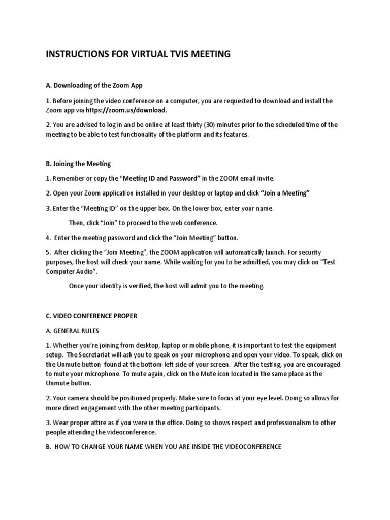 Instructions For Video Conferencing PDF Videotelephony 