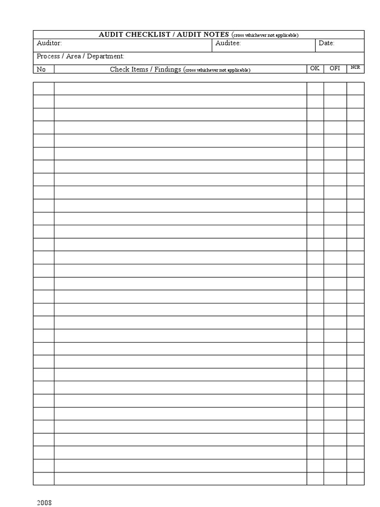Audit Checklist and Notes Template | PDF | Finance & Money Management