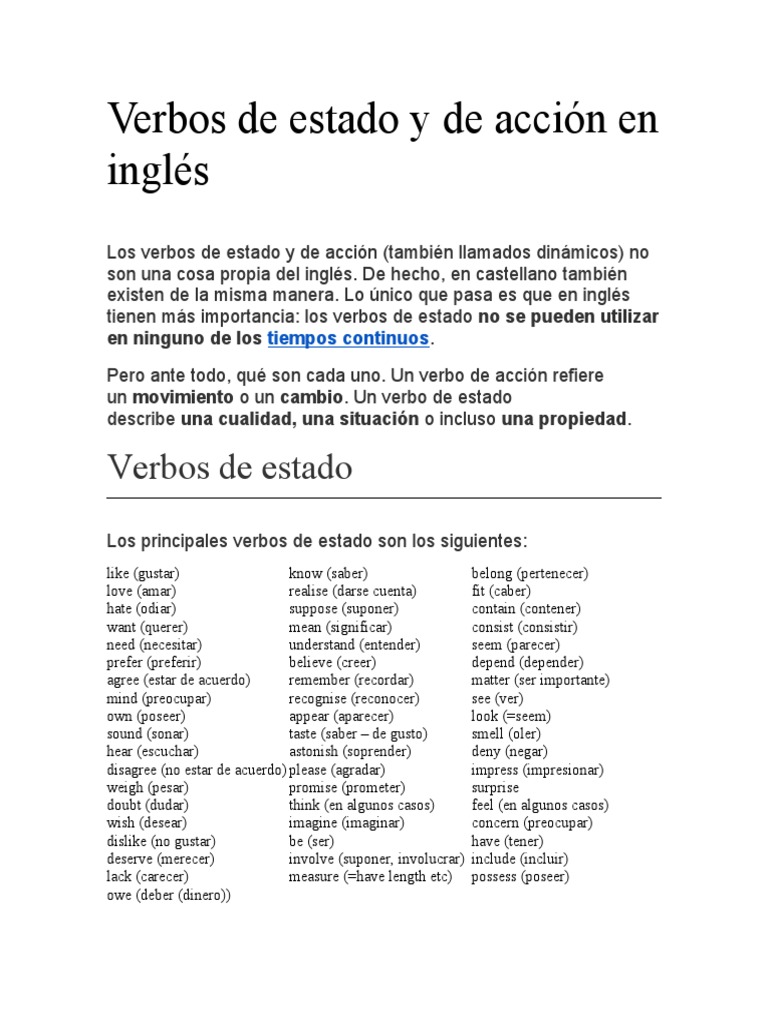 Verbos de Estado en Inglés: Ejemplos y Uso | PDF | Verbo | Sintaxis