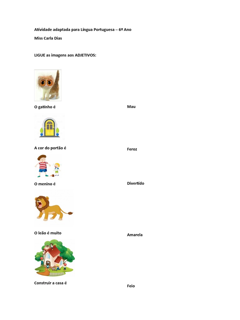 Atividade Adaptada para Língua Portuguesa - 6º ANO | PDF