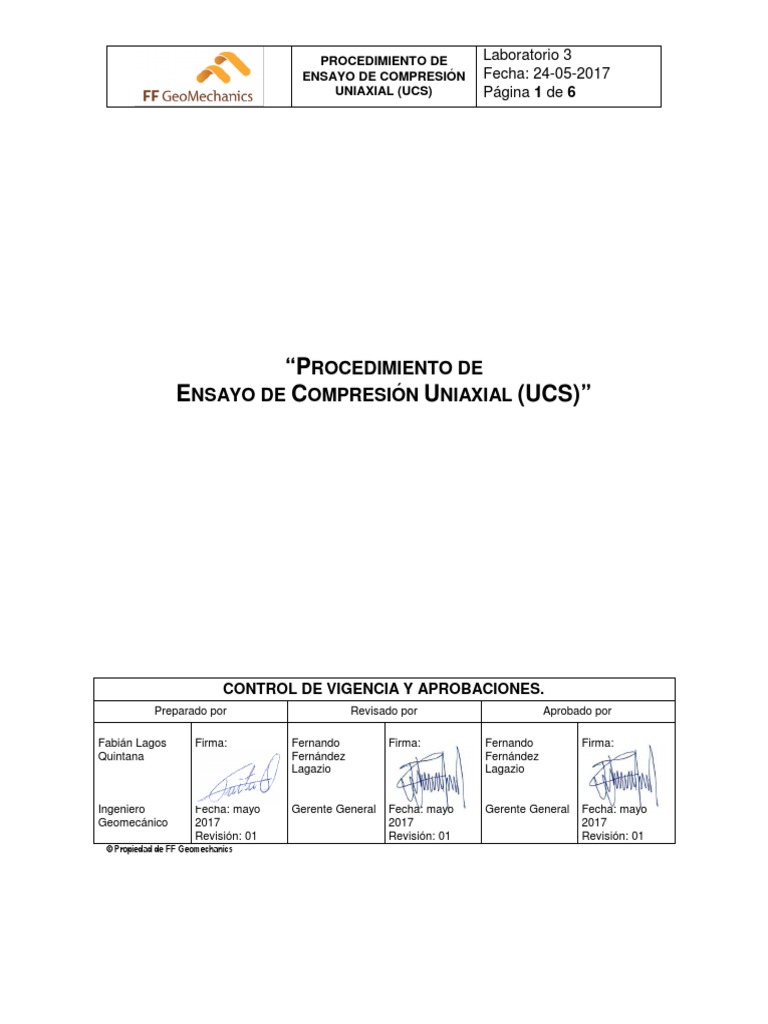 LAB 3 - Ensayo de Compresión Uniaxial (UCS) | PDF | Roca (geología ...