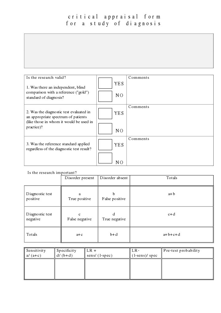 Critical Appraisal of Diagnostic Studies | PDF