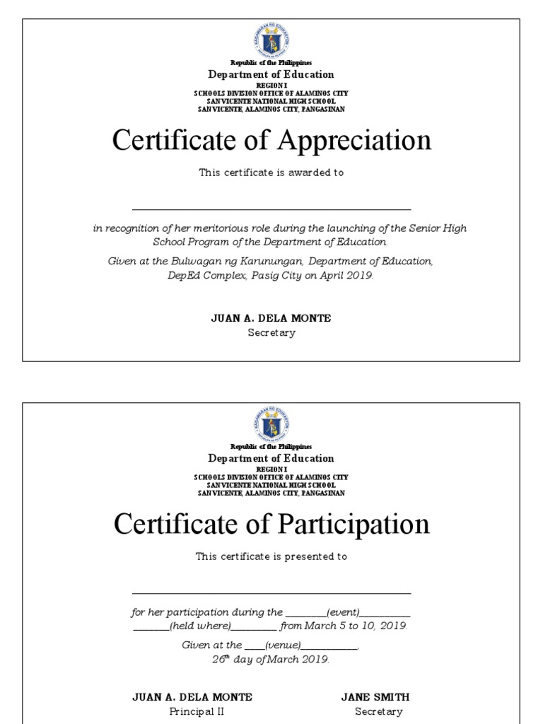 Sample Certificates Editable | PDF