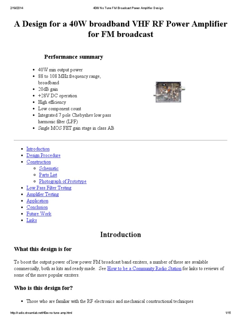 40W No Tune FM Broadcast Power Amplifier Design PDF Amplifier