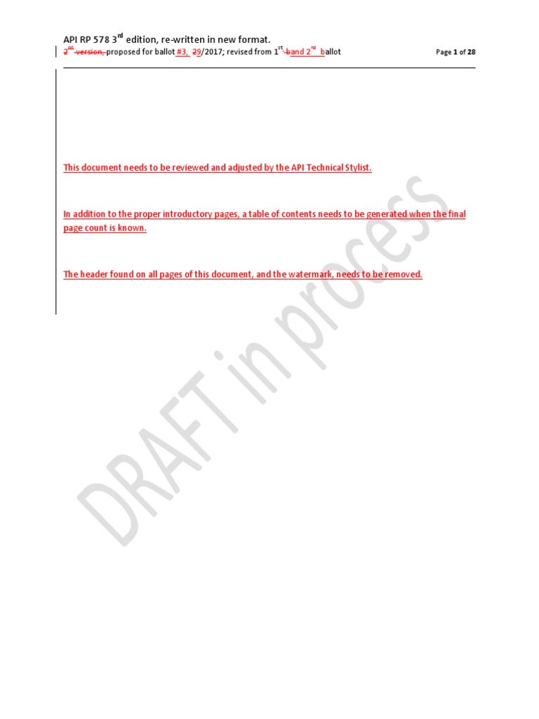 API RP 578 3 Edition, Re Written in New Format.: Proposed For Ballot ...