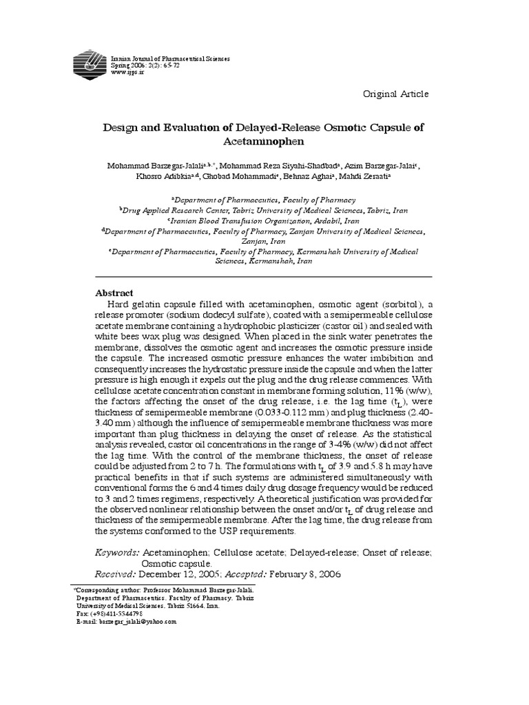 Design and Evaluation of a DelayedRelease Osmotic Capsule System for