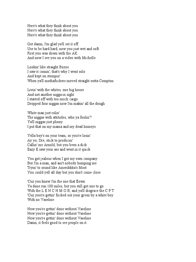 Ice Cube No Vaseline Lyrics MetroLyrics Songs Songs Written