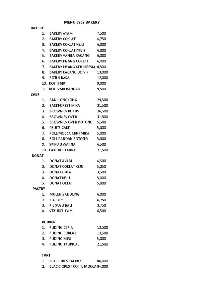 File Menu Lyly Bakery Babat PDF