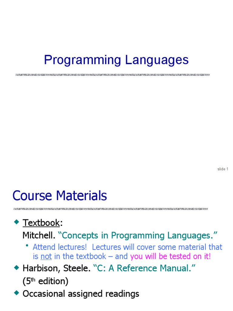 Programming Languages: Slide 1 | PDF | Scheme (Programming Language ...