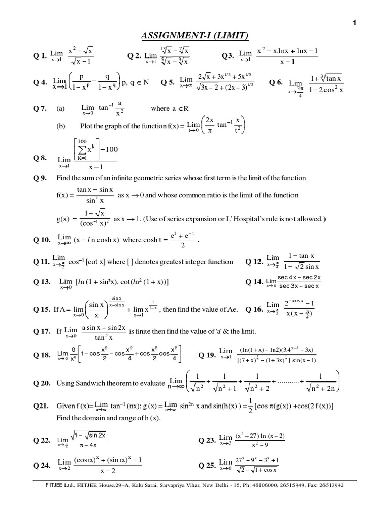 Limit Assignments for Calculus | PDF | Function (Mathematics ...