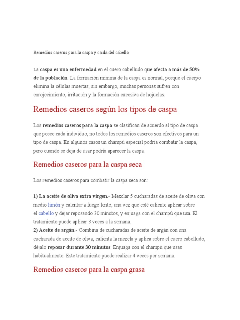 Remedios Caseros para La Caspa y Caída Del Cabello | PDF | Alimentos |  Naturaleza