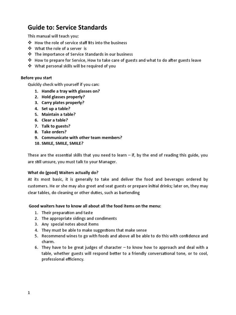 Waitstaff Service Guide | PDF | Waiting Staff | Tableware
