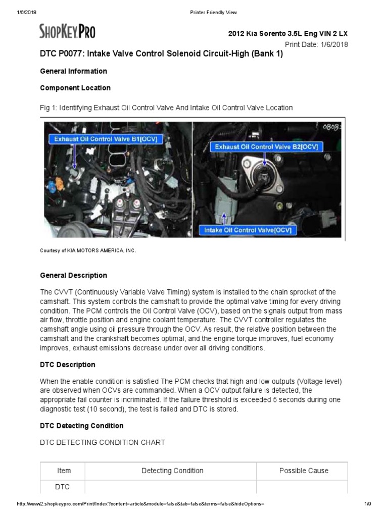 DTC P0077: Intake Valve Control Solenoid Circuit-High (Bank 1) | PDF ...