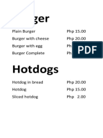 Street Food Menu with Prices