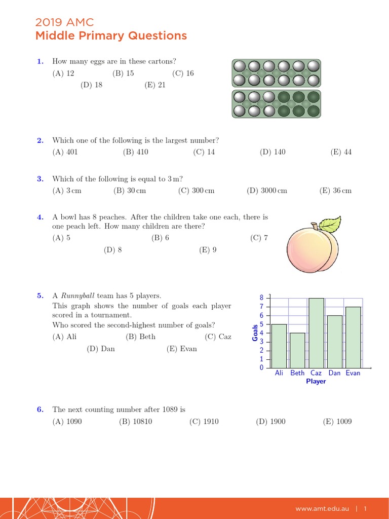 2019 AMC Middle Primary Questions | PDF | Teaching Mathematics | Leisure