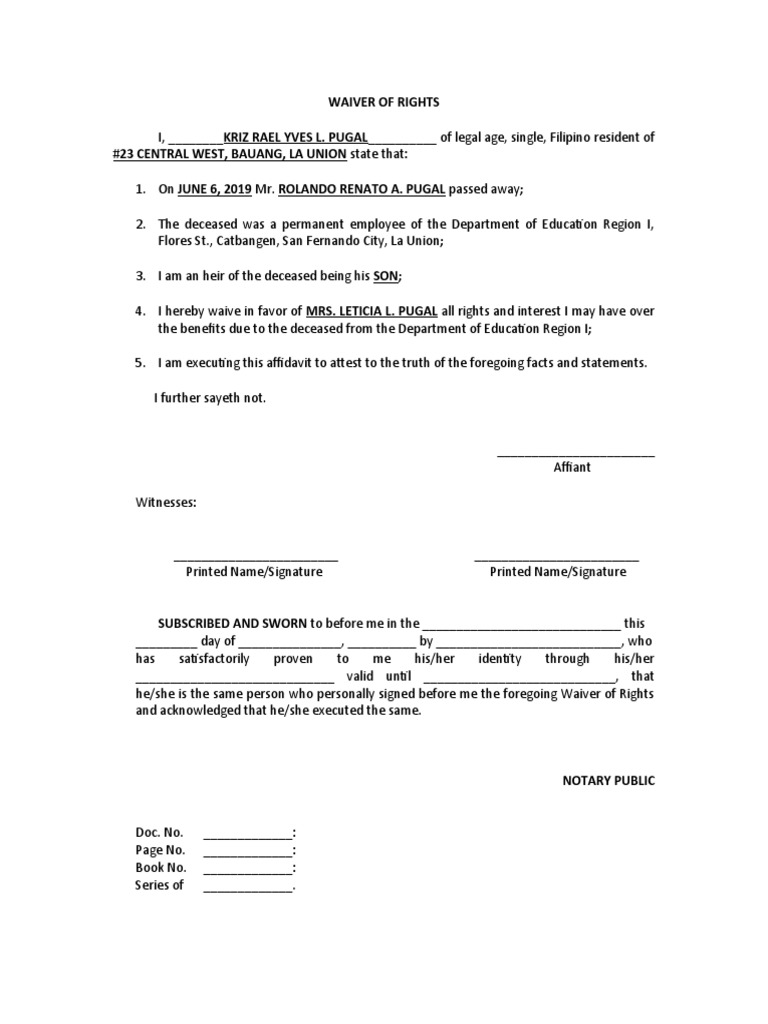 Waiver of Rights | PDF