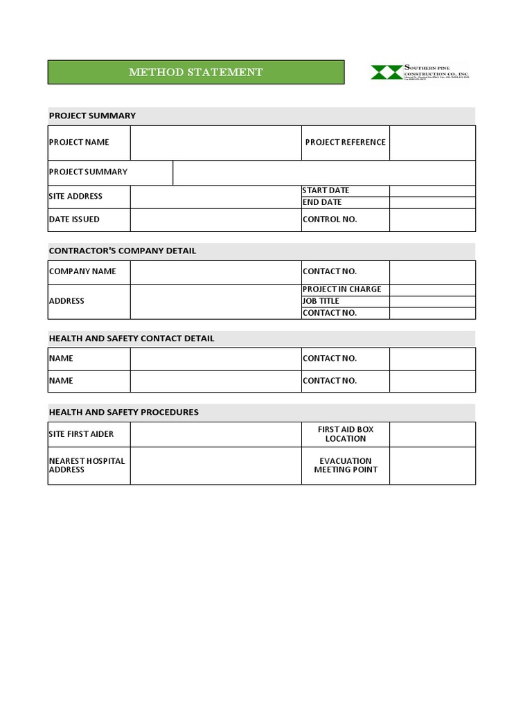 Method Statement Format | PDF