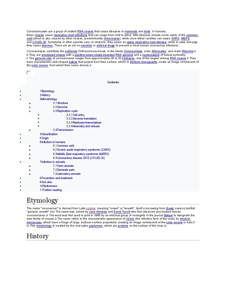 Etymology Coronaviruses Are A Group of Related PDF Veterinary