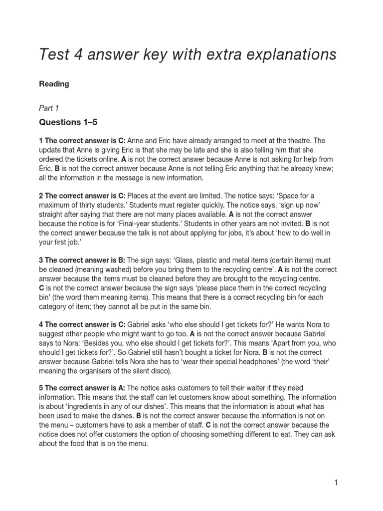 Test 4 Answer Key Reading Pdf Pdf Verb Adjective