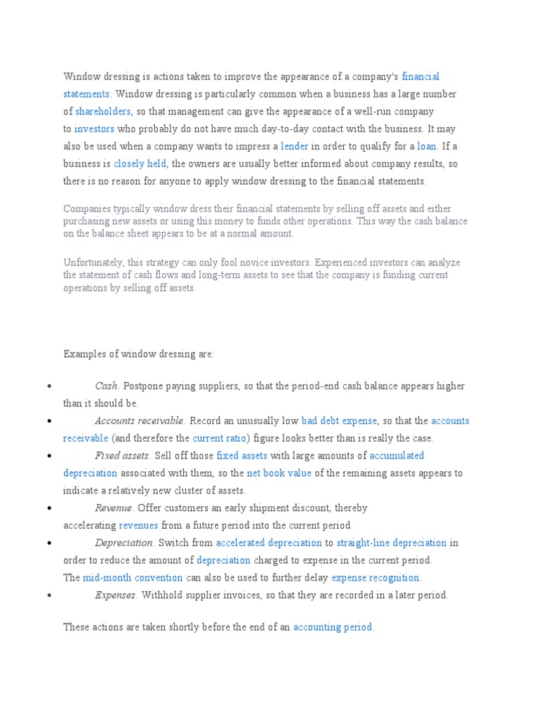Window Dressing PDF Valuation (Finance) Depreciation