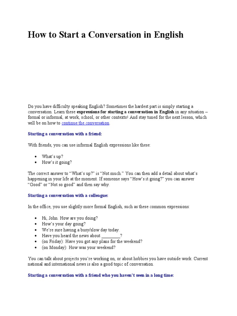 How To Start A Conversation in English | PDF | Conversation | English  Language