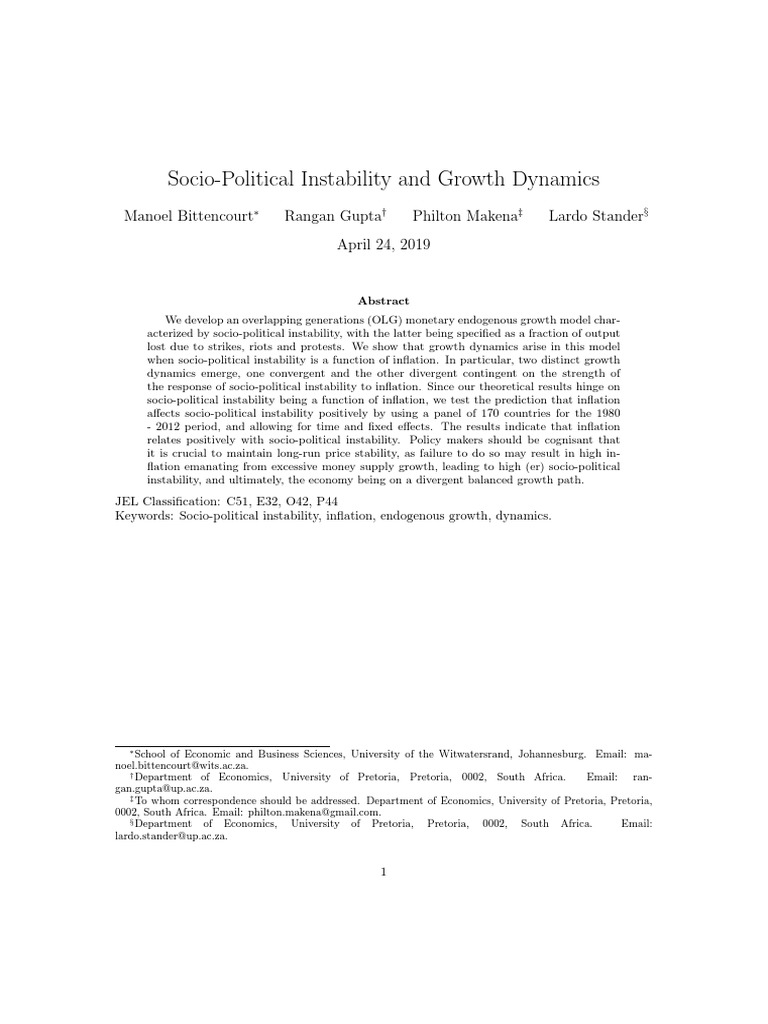 Socio-Political Instability and Growth Dynamics | PDF | Inflation ...
