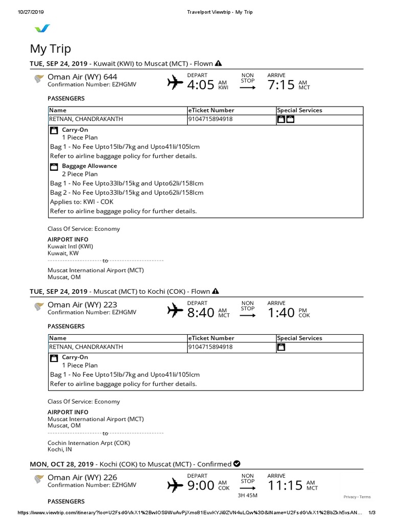 Travelport Viewtrip My Trip PDF Baggage Airlines