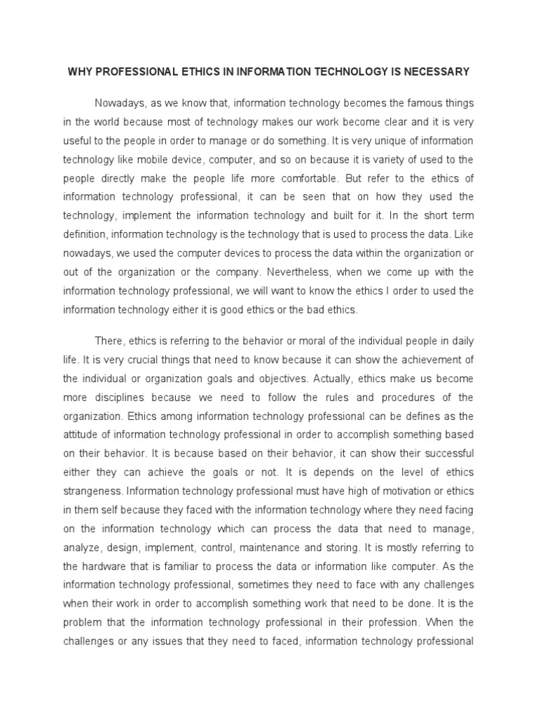 Importance of Ethics in IT Professionals | PDF | Information ...