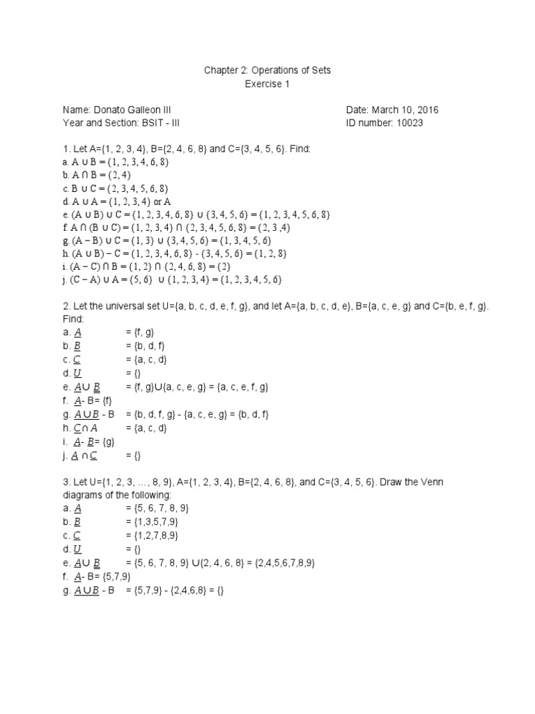 Assignment - Sets | PDF | Teaching Methods & Materials | Science ...
