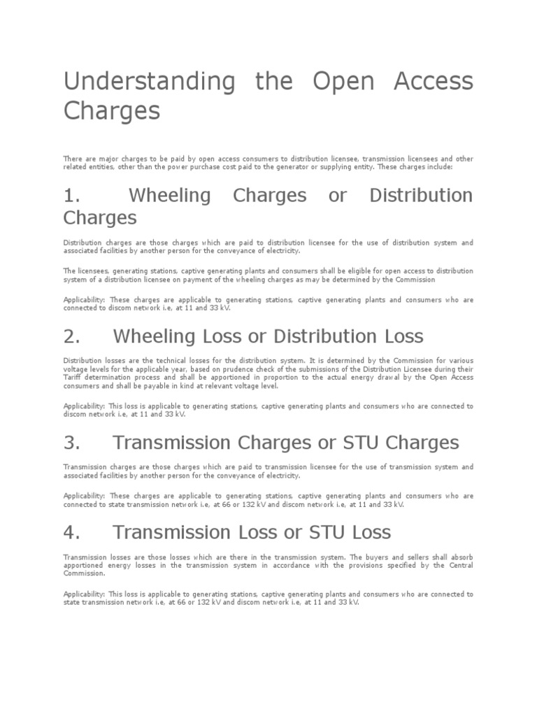 Understanding The Open Access Charges 1. Wheeling Charges or Distribution Charges Download