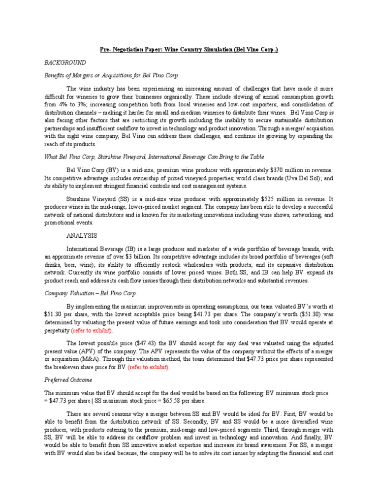 Case Study Wine Country Simulation | PDF | Mergers And Acquisitions ...