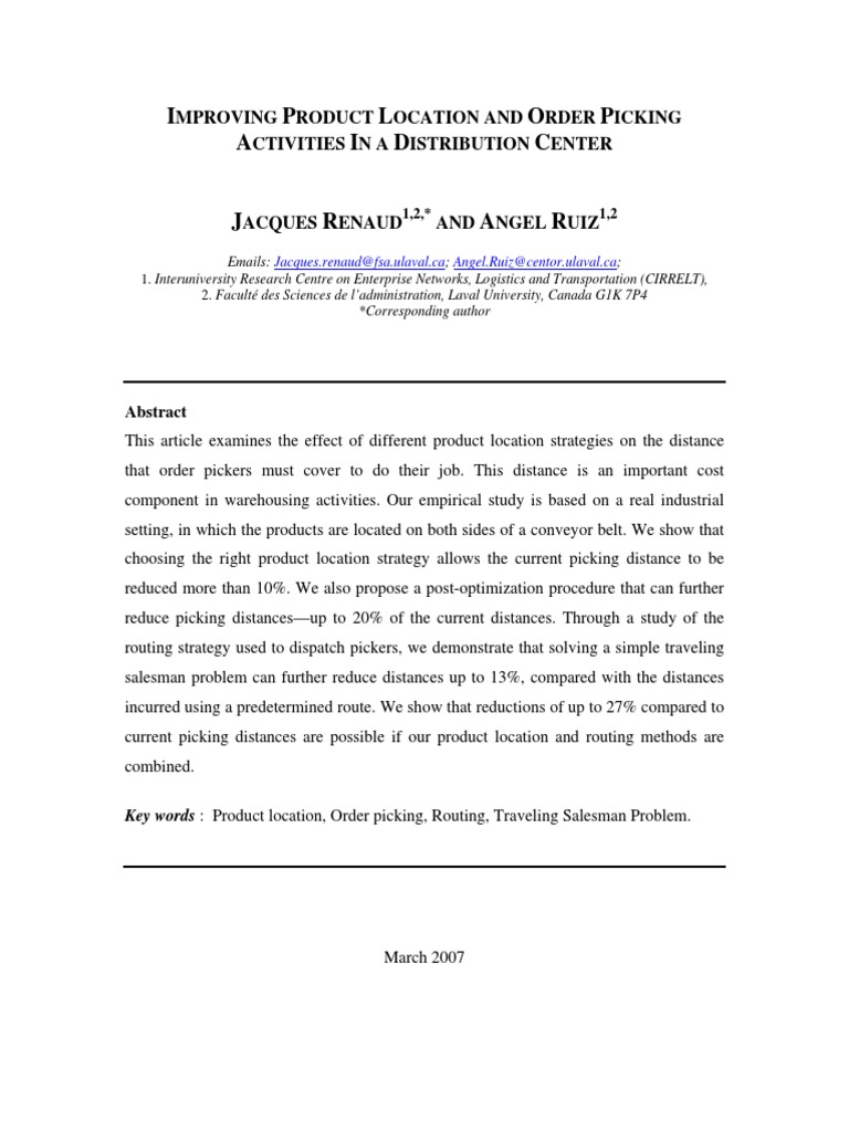 Optimize Order Picking in Distribution Centers | PDF | Warehouse ...