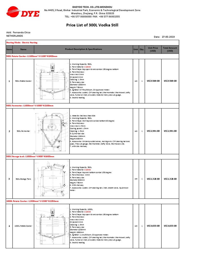 Proforma 300 L Dye Alibaba Sin Destilador Pdf Valve Chemical
