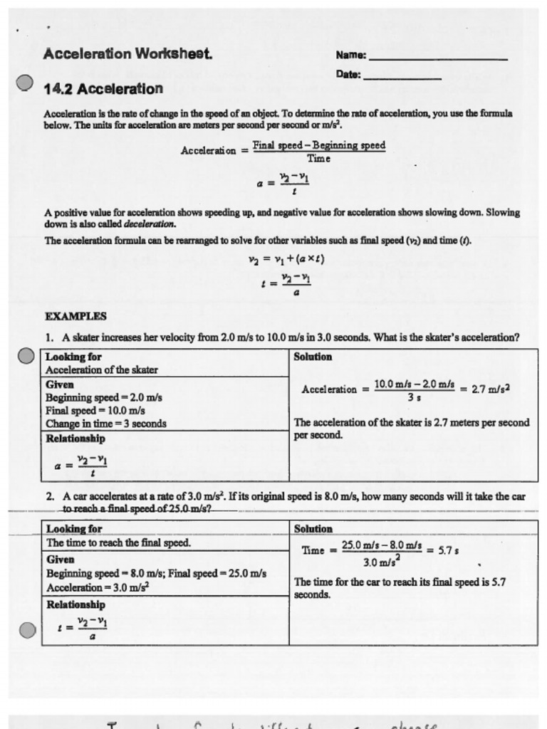 Worksheet Acceleration  PDF  Acceleration  Speed Intended For Acceleration Practice Problems Worksheet