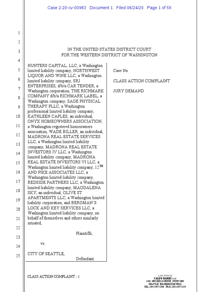 Seattle Autonomous Zone Lawsuit Complaint PDF Limited Liability Company Complaint