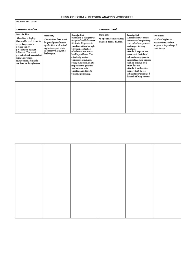 Engg 411 Form 7 Decision Analysis Worksheet | PDF | Exhaust Gas ...