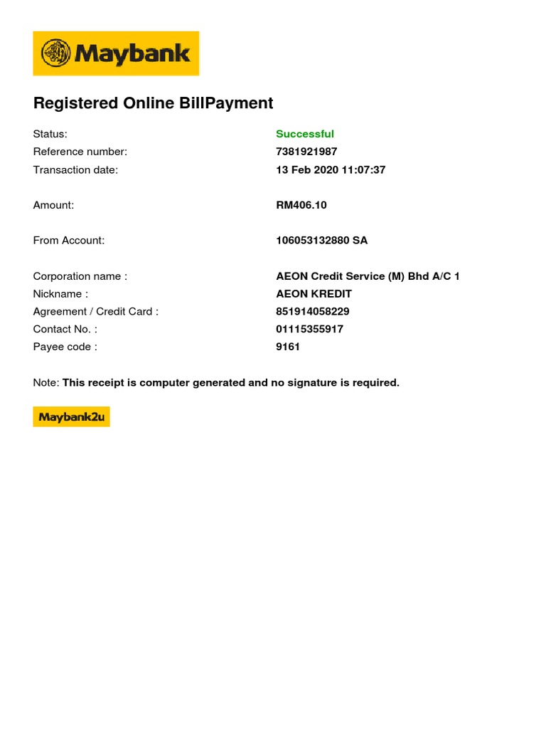 Registered Online Billpayment: Successful | PDF | Finance & Money  Management | Law