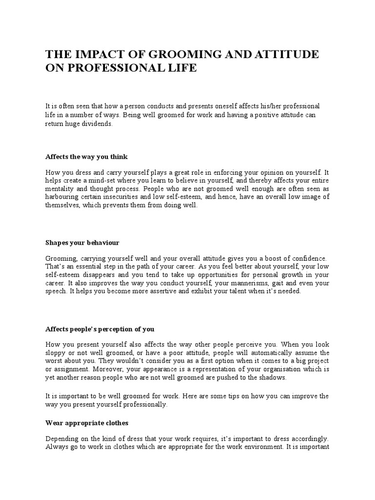 The Impact of Grooming and Attitude On Professional Life: Affects The ...